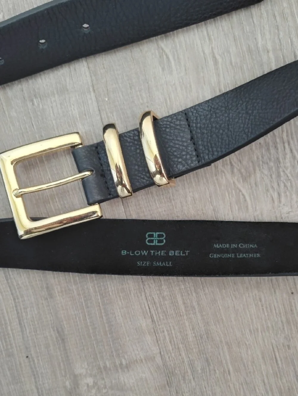 Women Black Leather Belt with Gold Buckle